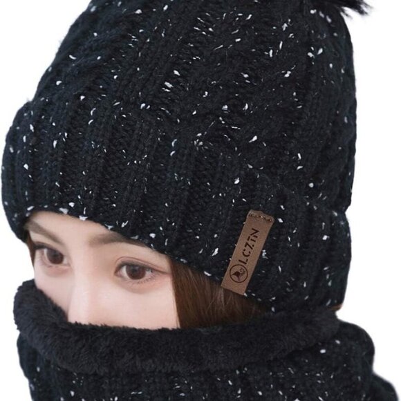 Accessories - Womens Knit Beanie Hat Scarf Set Fleece Lined Warm Winter Ski Casual